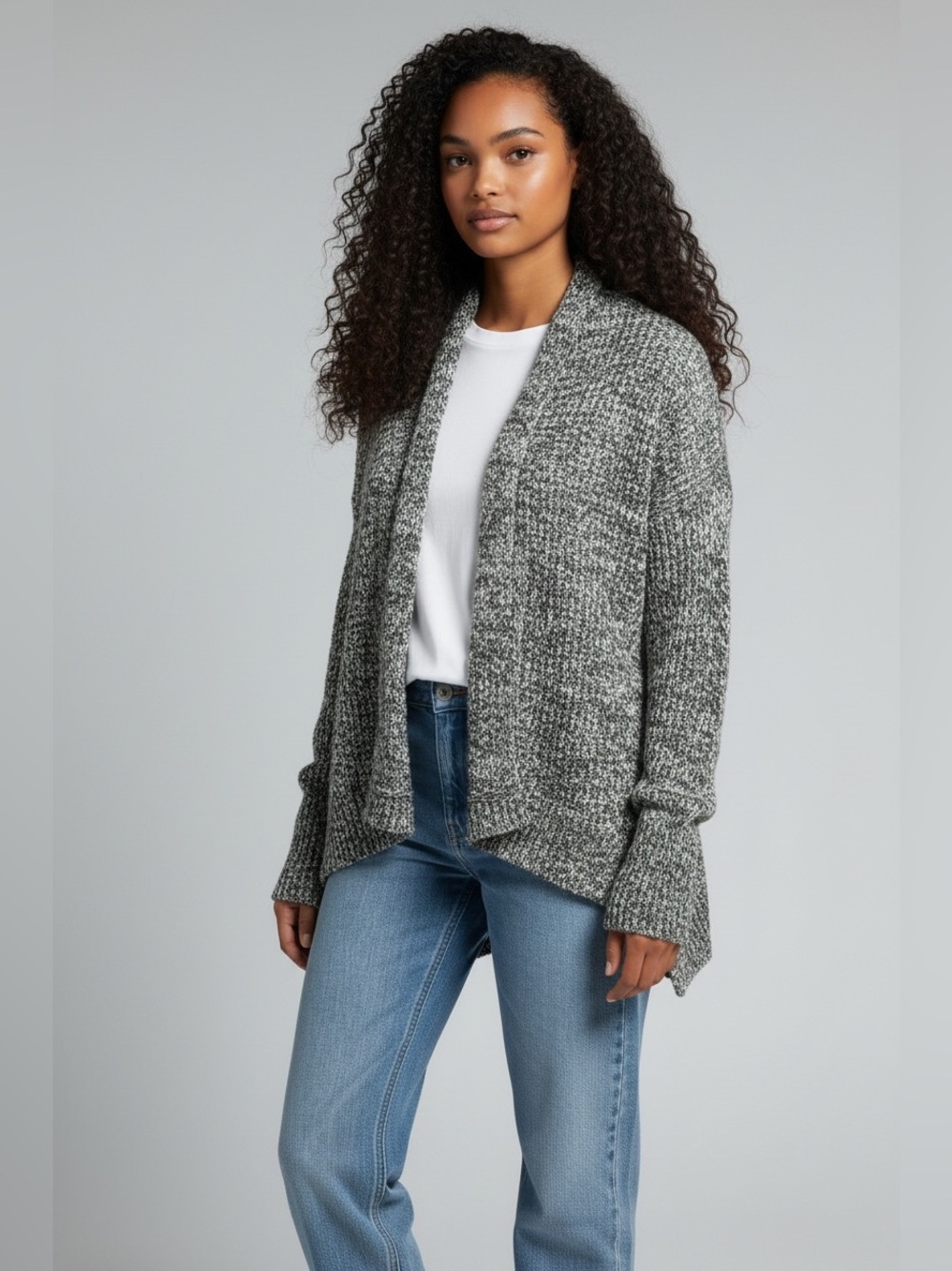 Abercrombie Womens Size Small Green White Loose Knit Open Front Cardigan Sweater